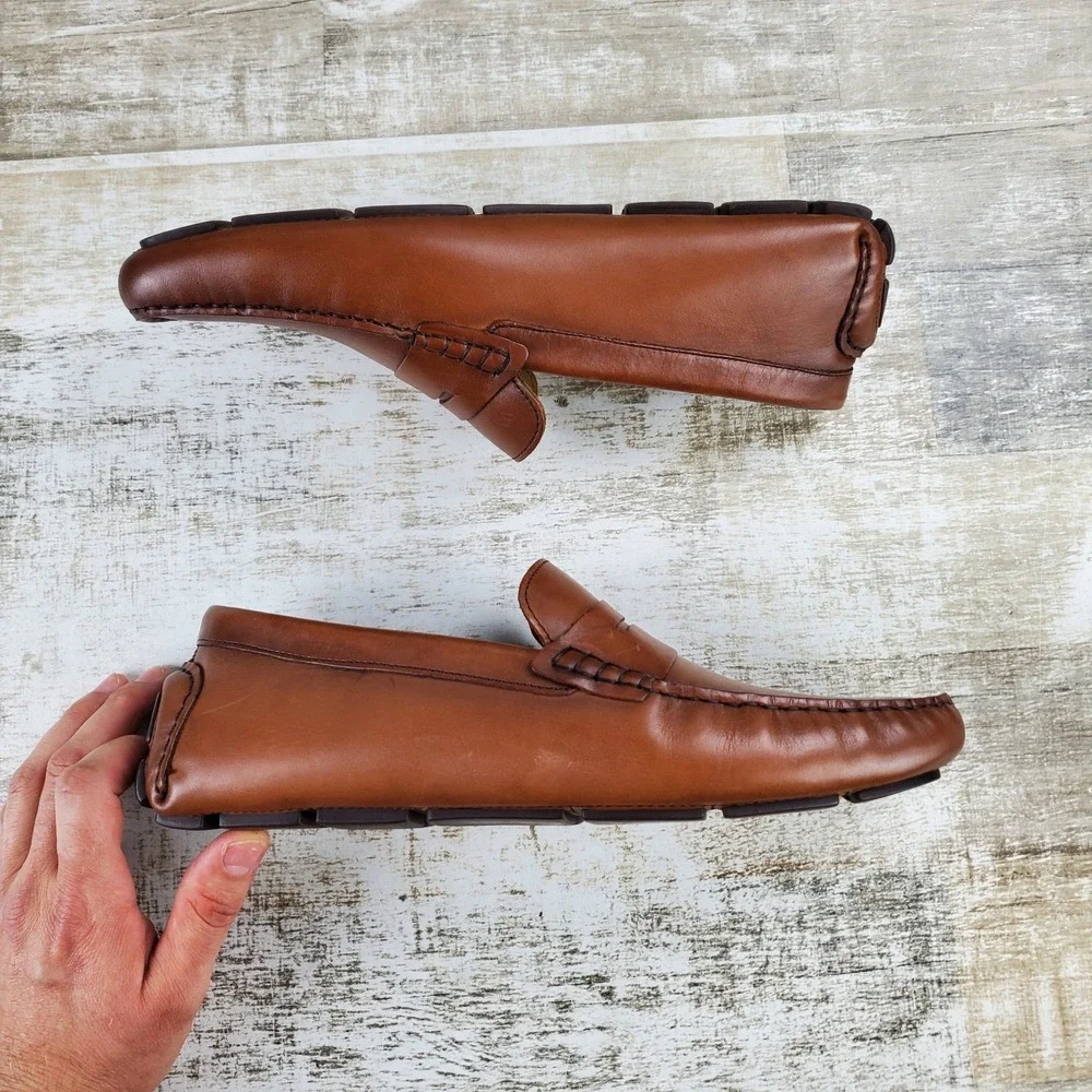 Vince Camuto Esmail Mens Driving Loafer Shoes Sz 11.5 M Dark Tan Slip On Comfort